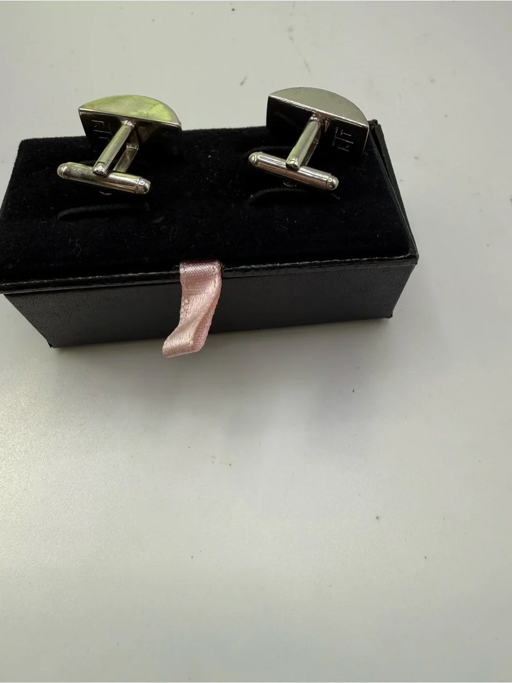 Tateossian Silver Cufflinks with Black Swavorski CrystalInset Semi-Curve Design